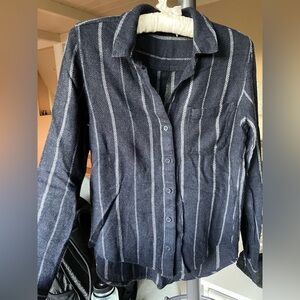 cloth & stone Navy Striped Knitted Button-Down Shirt